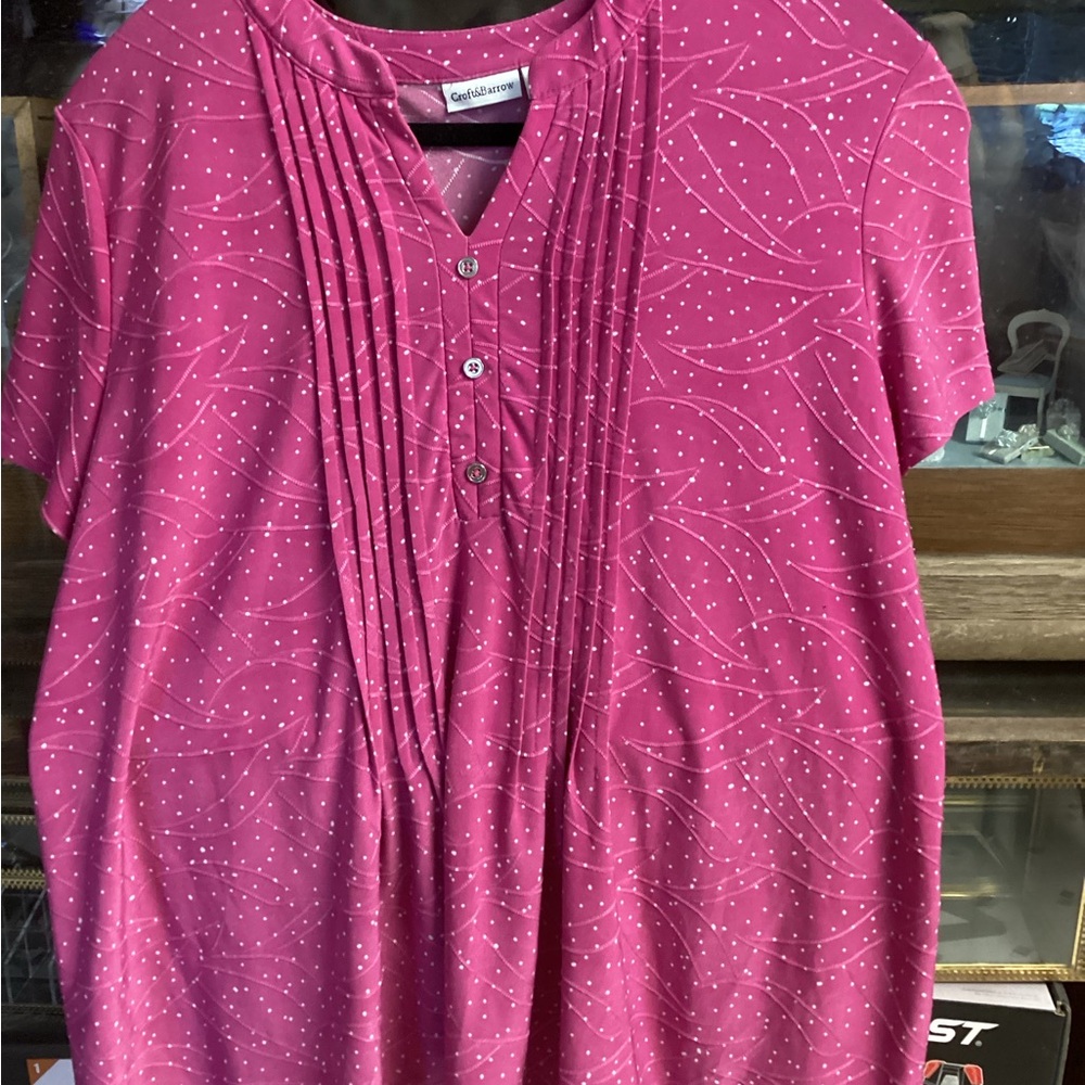 Croft & Barrow Pink Buttoned Mandarin Collar Blouse